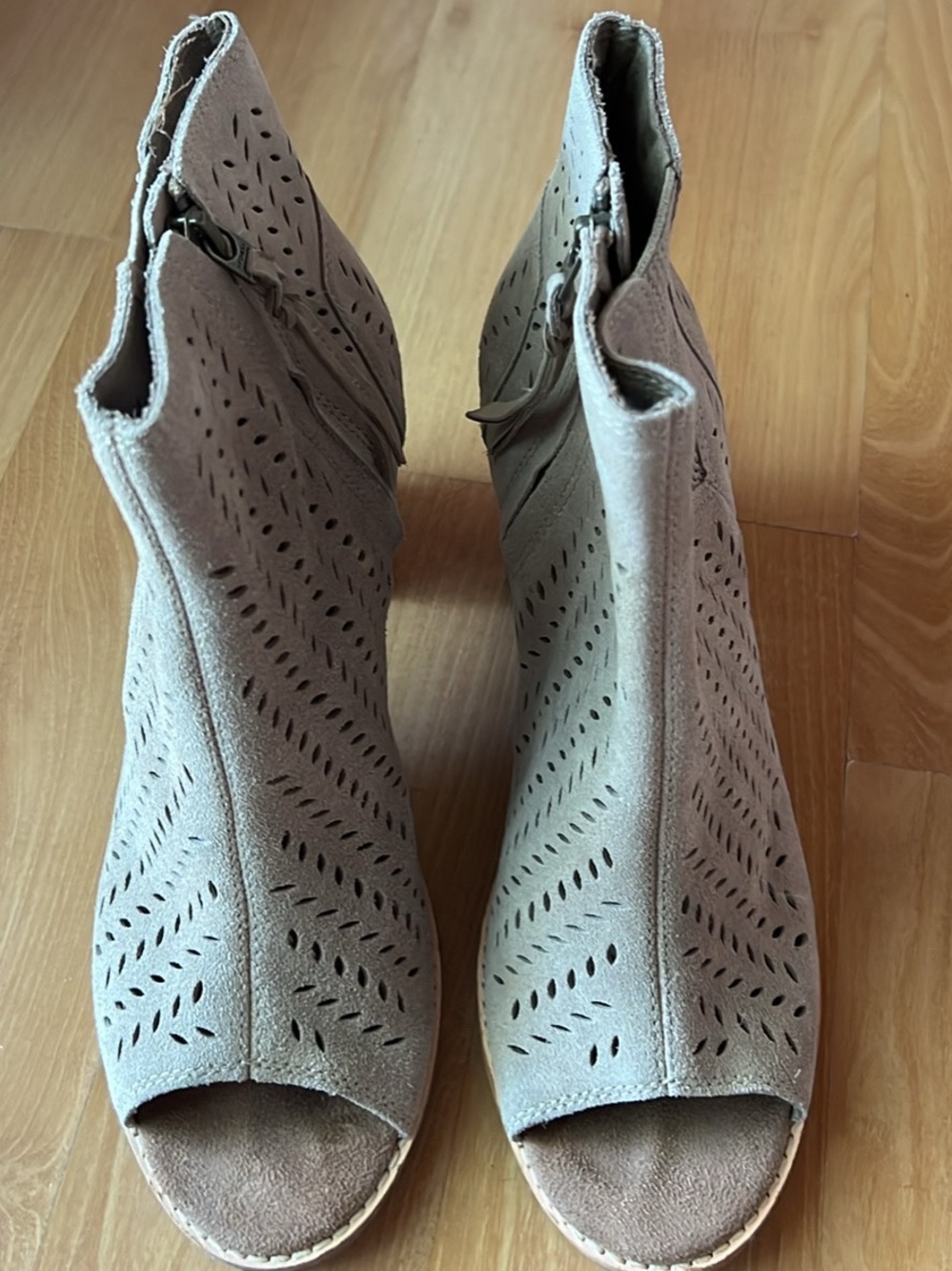 Toms Taupe Perforated Peep-Toe Ankle Booties